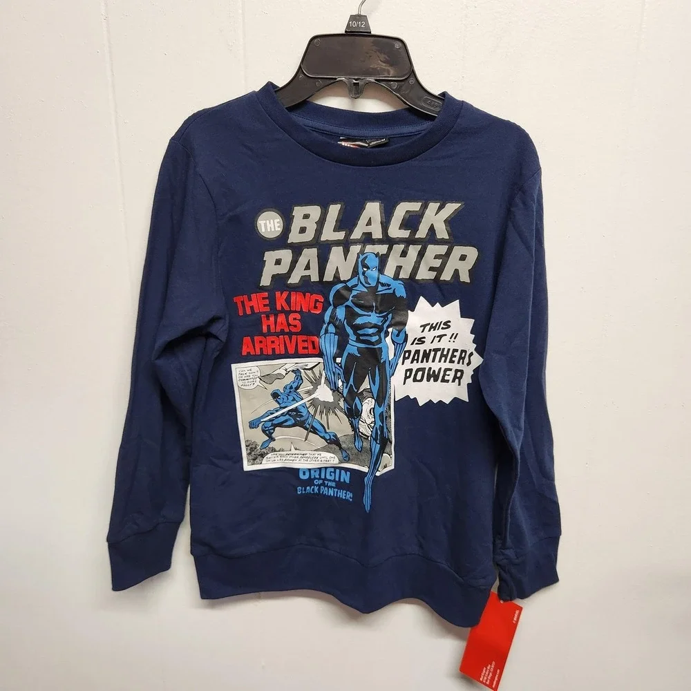 Marvel Black Panther Sweatshirt Pants Set Boys Medium Blue Fleece 2 Piece Outfit